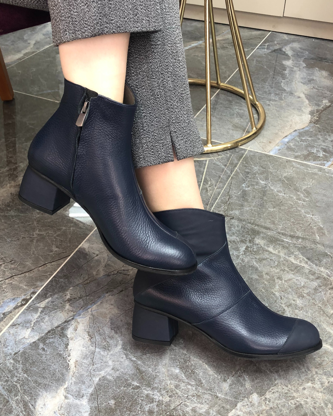 Dean %100 Deri El Yapımı Kadın Bot Ayakkabı - Renk Lacivert