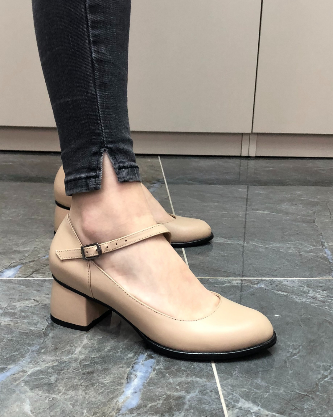 June %100 Deri El Yapımı Kadın Topuklu Ayakkabı