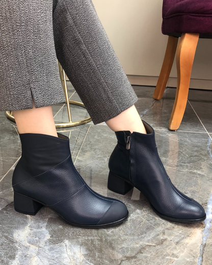 Dean 100% Leather Handmade Women's Boot Shoes - Color Navy Blue