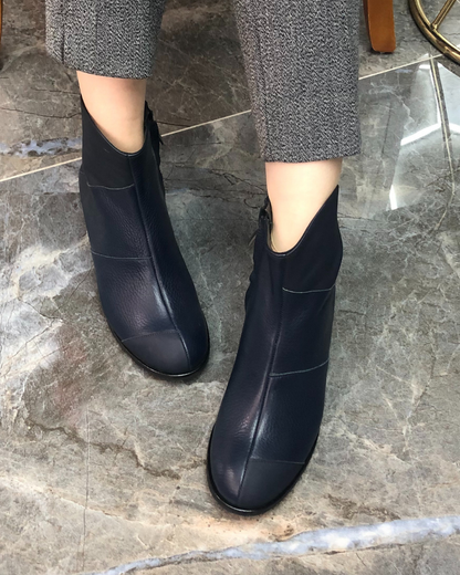 Dean 100% Leather Handmade Women's Boot Shoes - Color Navy Blue